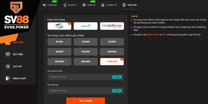 Sử dụng thẻ cào để nạp tiền